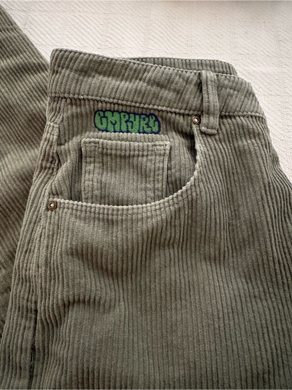 Empyre Olive Green Corduroy Pants with Green Logo